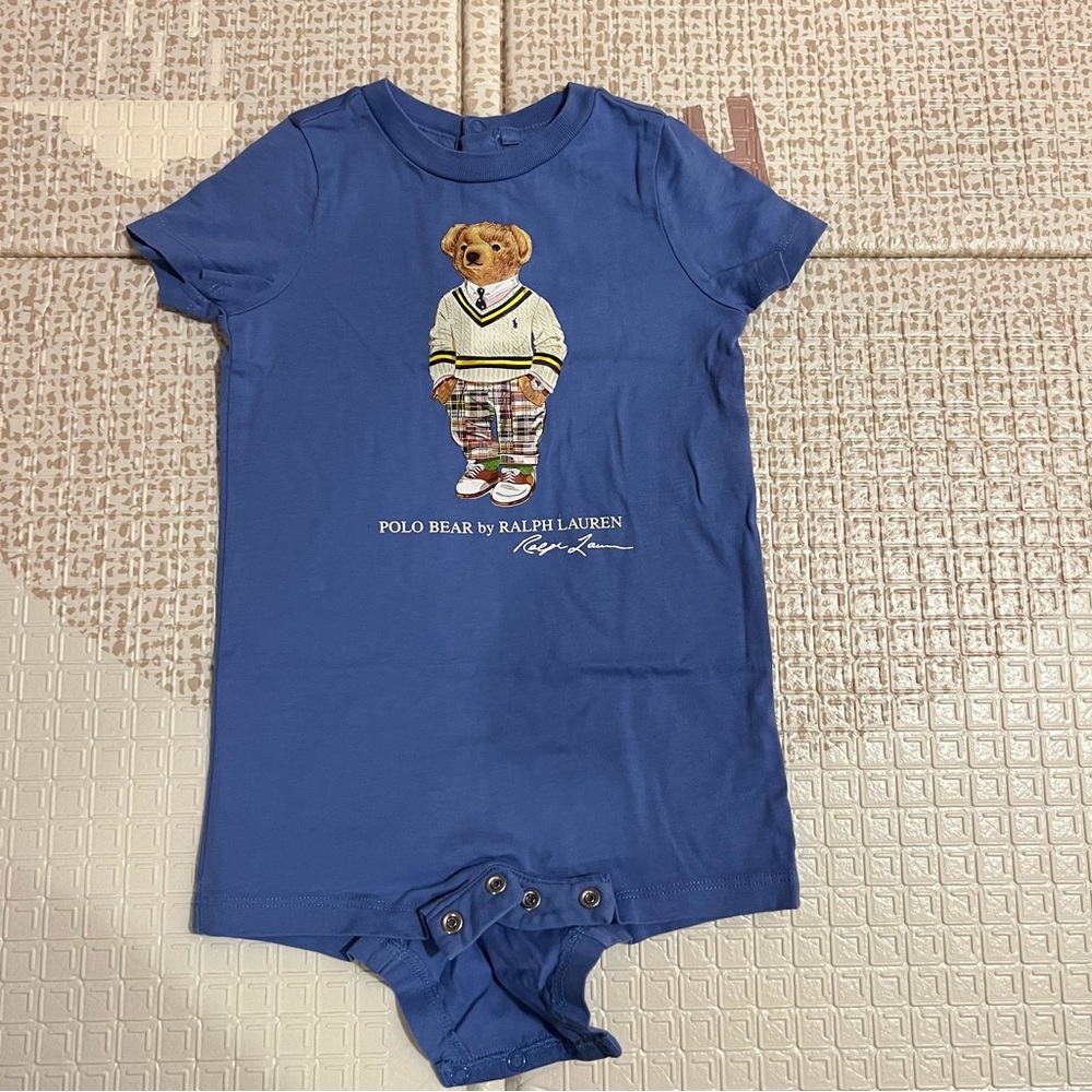 Ralph Lauren Kids Blue Polo Bear One Piece